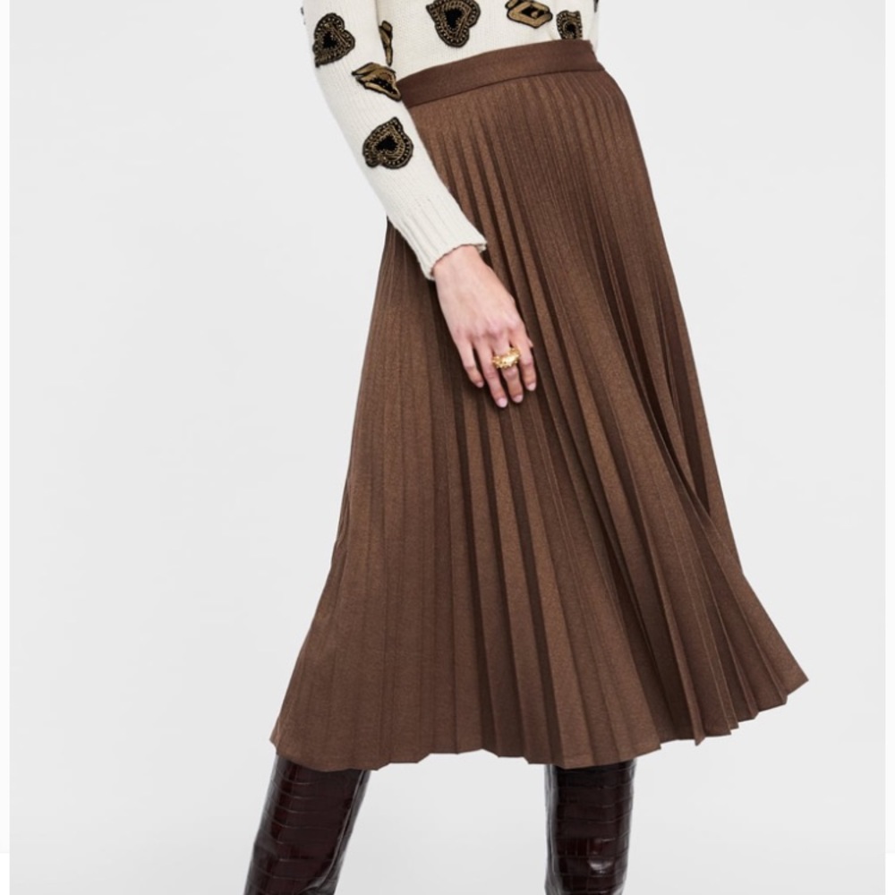 ZARA Pleated skirt in brown